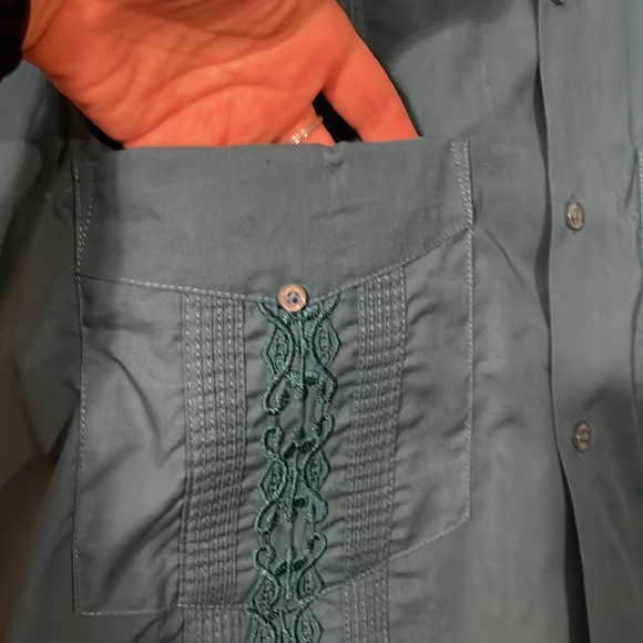 Men’s Large Teal Guayabera Shirt. Made in Italy. - Picture 4 of 8